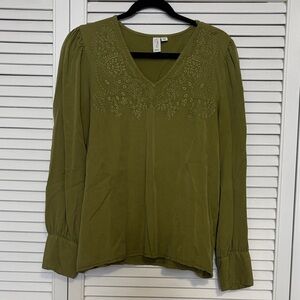 Joie Olive Green Embroidered Blouse